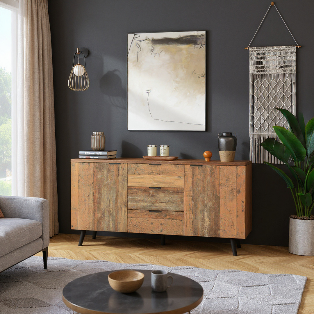 Vintage wooden sideboard 3 drawers 2 doors adjustable shelves GRANCUK UK