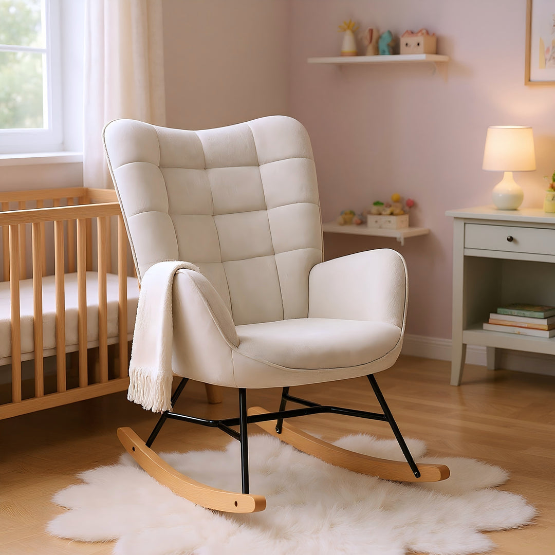 Scandinavian beige fabric rocking chair FUNKEL FABRIC BEIGE ROCK