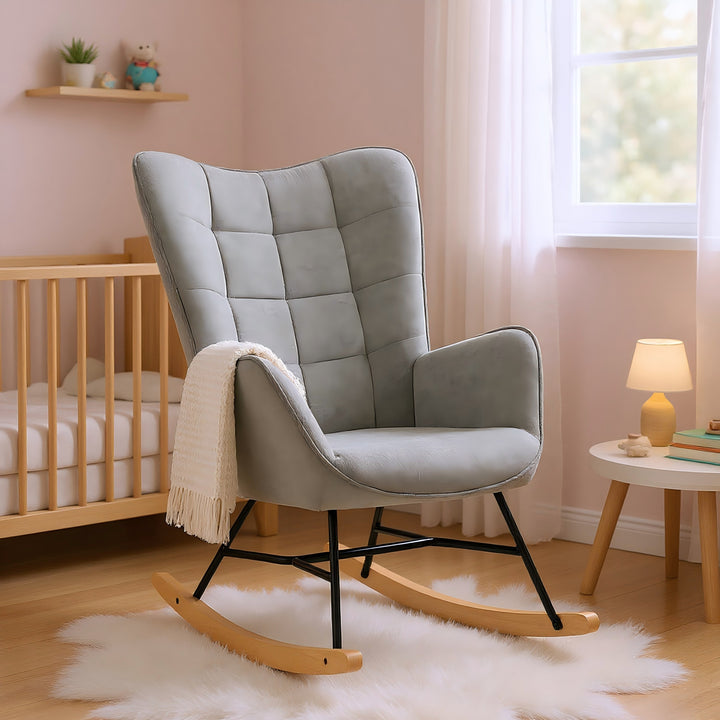 Scandinavian grey fabric rocking chair FUNKEL FABRIC GREY ROCK