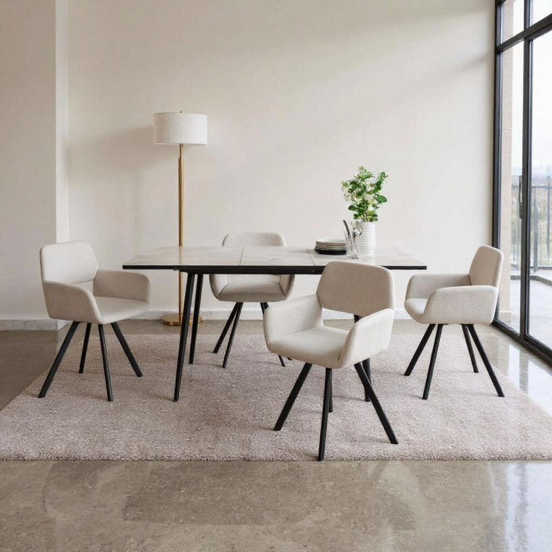 Rectangular extendable effect white marble dining table Scandinavian style gold dot feet 120-160 cm WHALEN WHITE MARBLE STRETCH TABLE BG