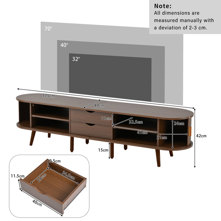 Retro walnut oval fluted TV stand with coffee table set with sliding doors MEALYBUG