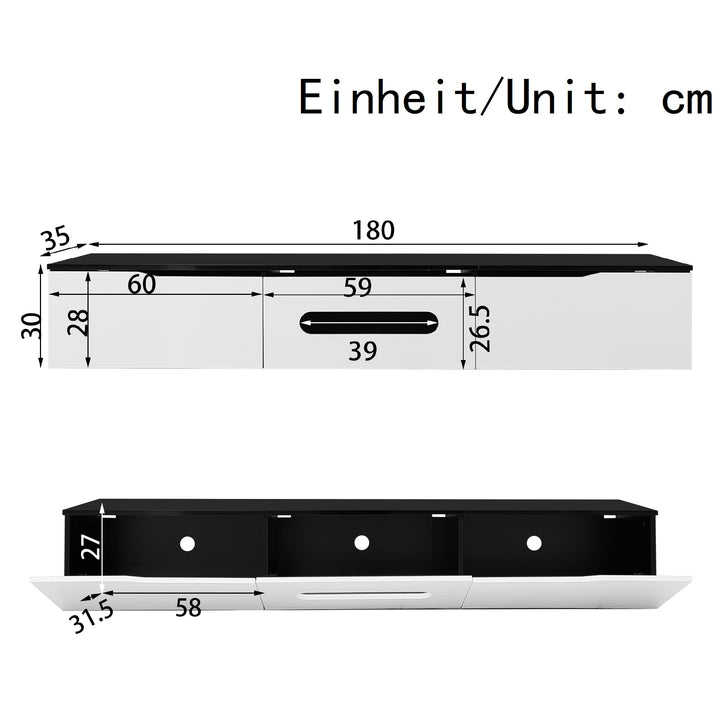 Black and white high gloss suspended TV Stand with LED lighting 180cm AMENSAL
