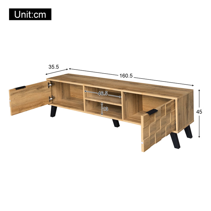 Set of 3 modern sideboard TV stand and shoe cabinet with geometric wood texture black legs DECOMPOS+FLAGELLUM+LYSOGEN