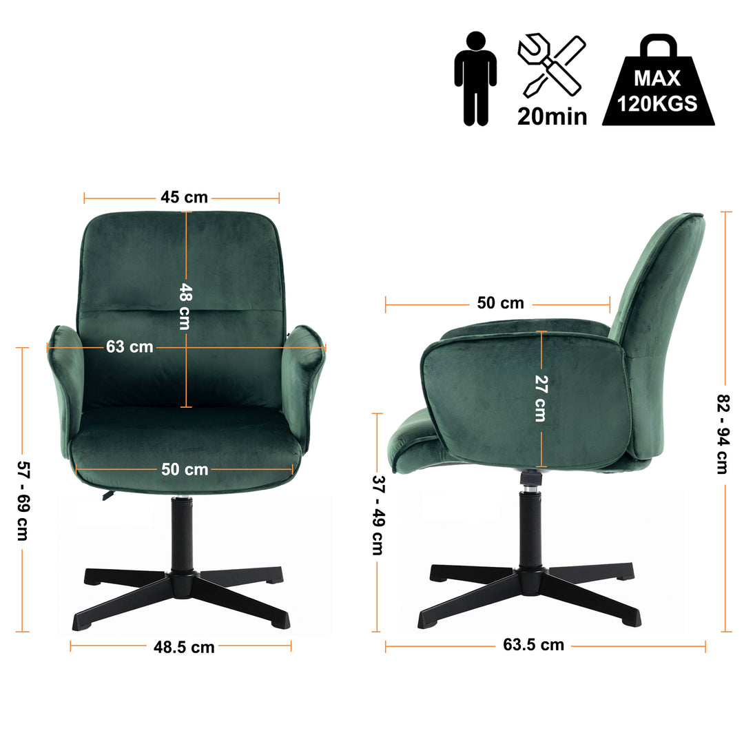 Modern velvet green swivel office chair with armrest height adjustable THOMASINA RELAX VELVET GREEN