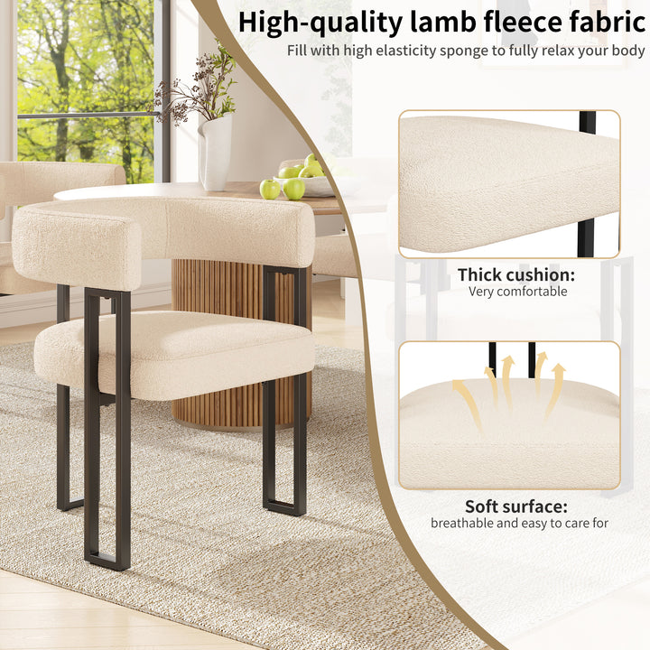 Set of 2 beige fabric dining chairs with curved ergonomic backrest and metal legs THISTLEDOWN