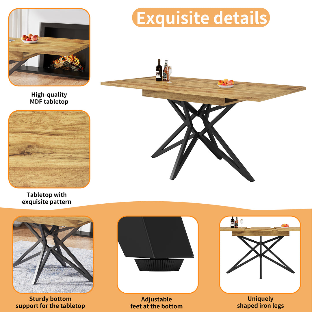 Extendable walnut-look dining table (120-160cm) with star-shaped metal legs SILKROUTE