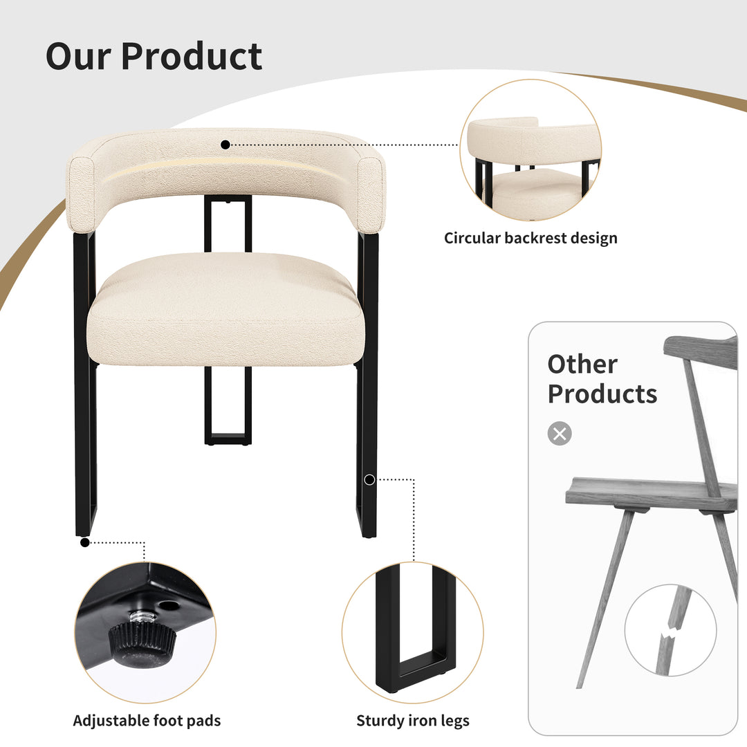Set of 2 beige fabric dining chairs with curved ergonomic backrest and metal legs THISTLEDOWN