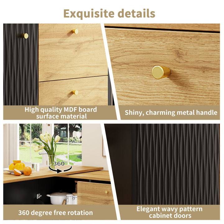 Extendable bar table 360° rotating black wooden gold accent 138–204cm NOBLEIV