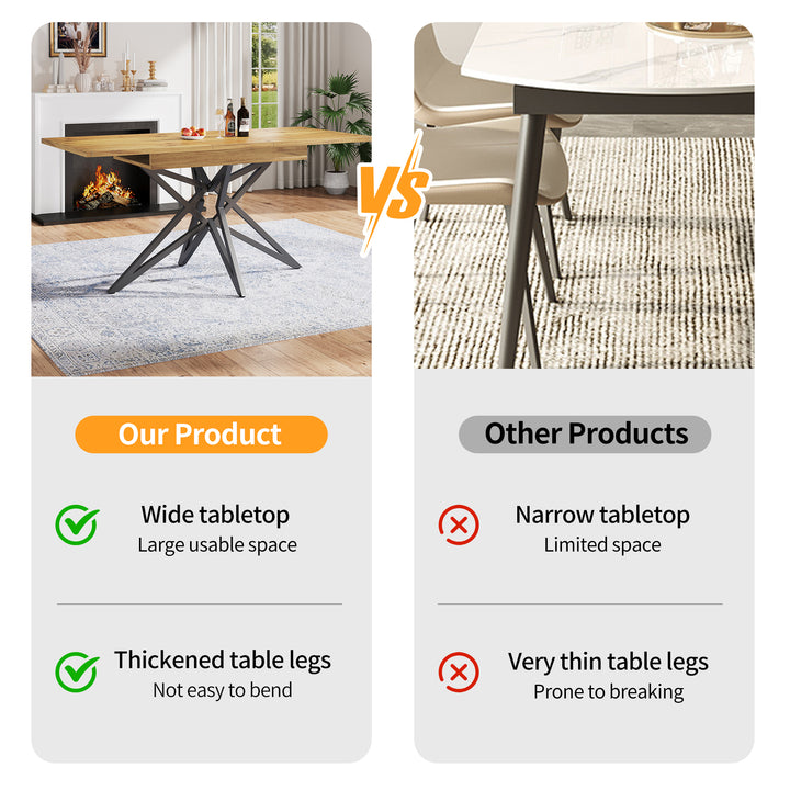 Extendable walnut-look dining table (120-160cm) with star-shaped metal legs SILKROUTE