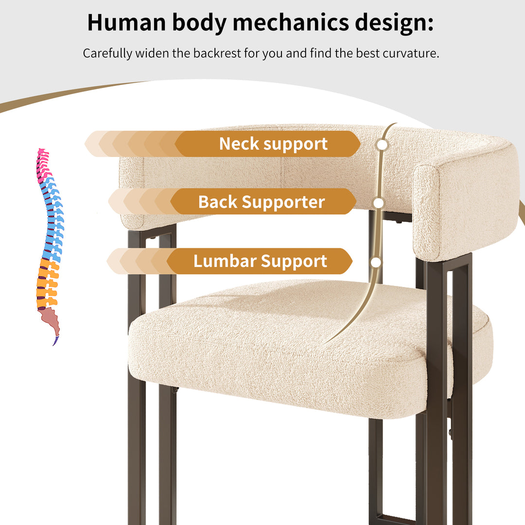 Set of 2 beige fabric dining chairs with curved ergonomic backrest and metal legs THISTLEDOWN