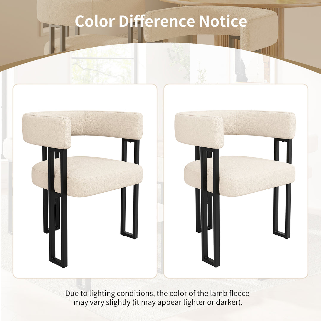 Set of 2 beige fabric dining chairs with curved ergonomic backrest and metal legs THISTLEDOWN