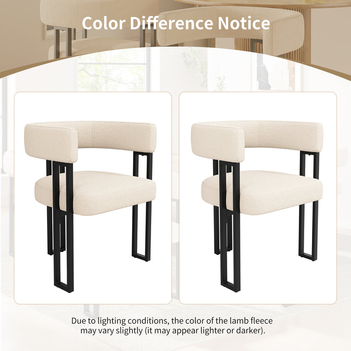 Set of 2 beige fabric dining chairs with curved ergonomic backrest and metal legs THISTLEDOWN