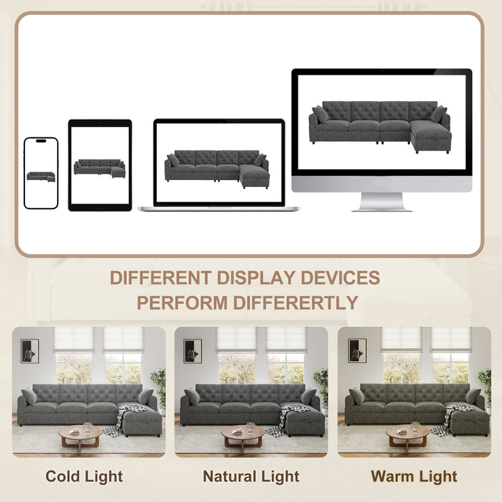 Modern L-shaped 3-seater velvet grey sectional sofa with storage chaise 281x132x86cm ELEGANT STEEL MAX