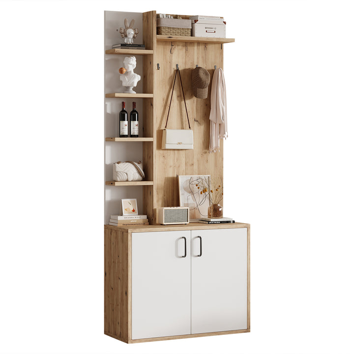 Wooden entryway wardrobes with coat hooks and shoe storage shelves ELYSIUMIS