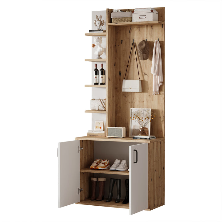 Wooden entryway wardrobes with coat hooks and shoe storage shelves ELYSIUMIS