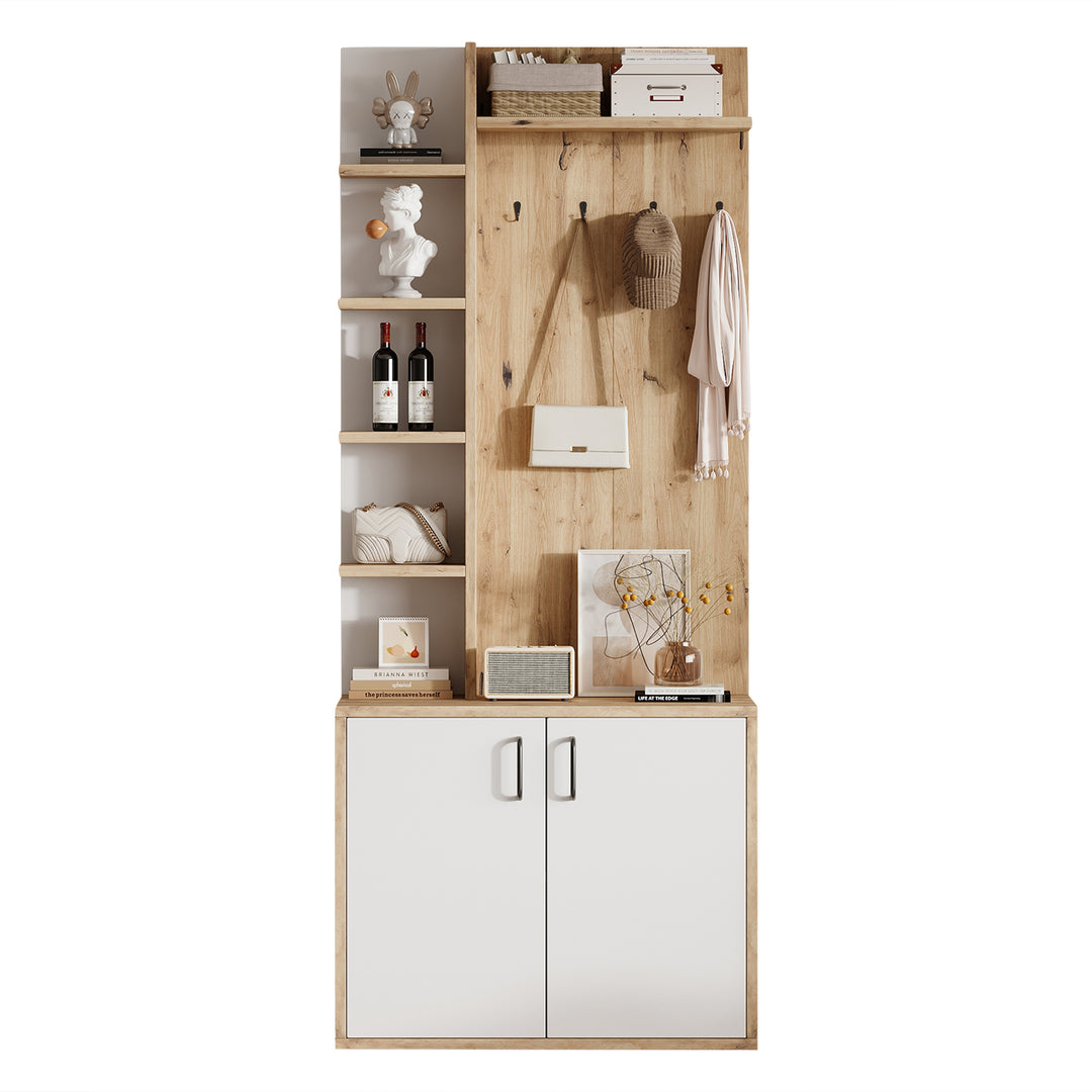 Wooden entryway wardrobes with coat hooks and shoe storage shelves ELYSIUMIS