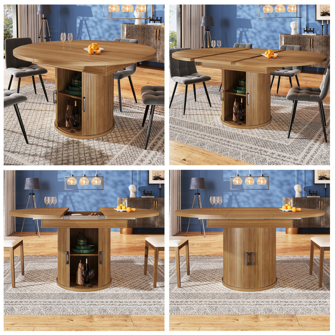Extendable oval dining table 118-158cm with storage base FERNFROTH