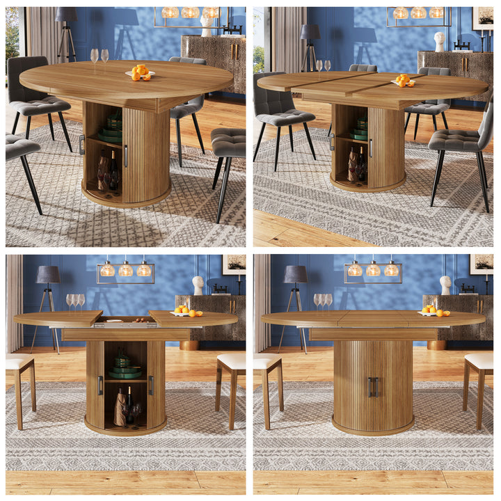 Extendable oval dining table 118-158cm with storage base FERNFROTH