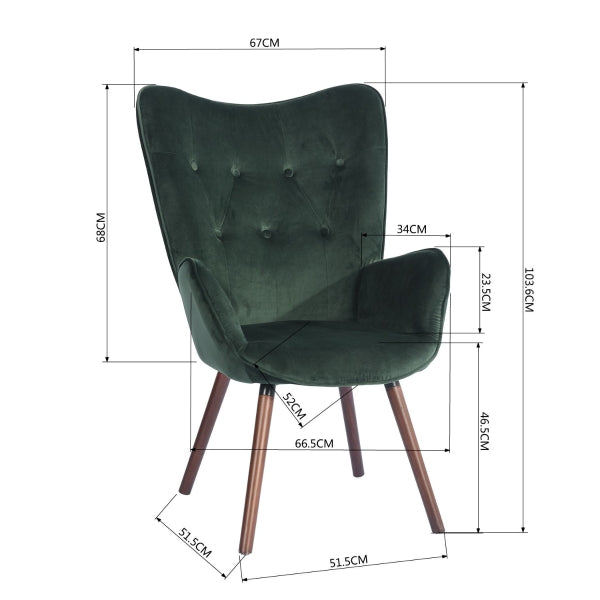 Scandinavian padded velvet green wingback armchair KAS KD VELVET GREEN UK