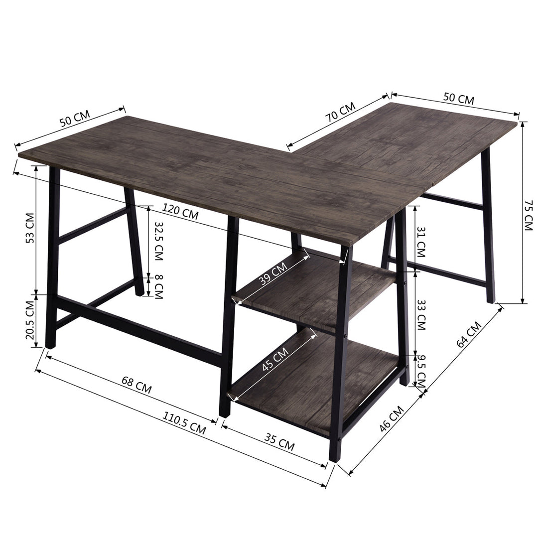 L-Shaped Corner Desk Industrial Style Dark Wooden Effet DROGBA DD