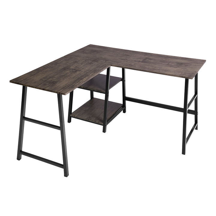 L-Shaped Corner Desk Industrial Style Dark Wooden Effet DROGBA DD