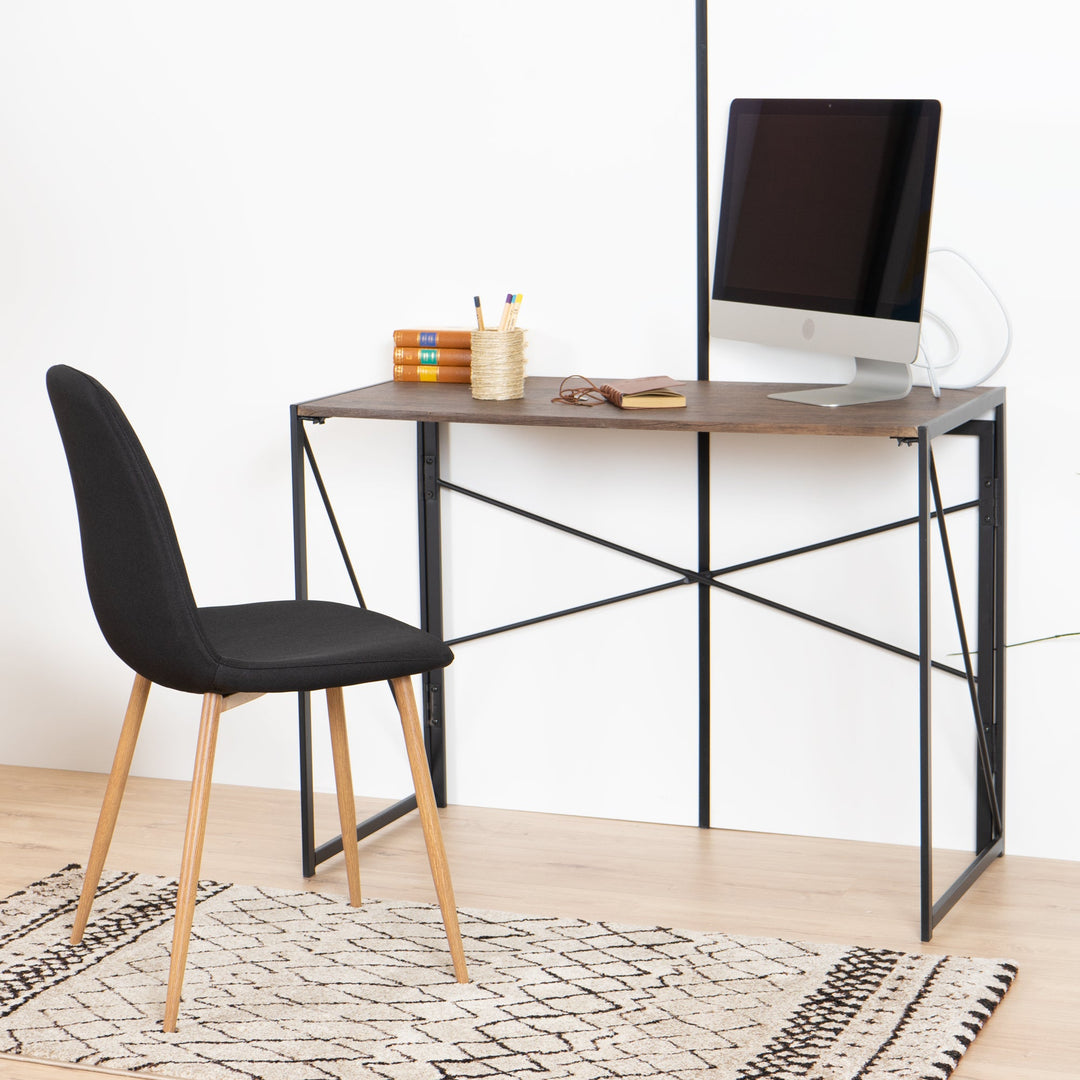 Minimalist foldable desk in black and wood industrial style HARPER BLACK HM