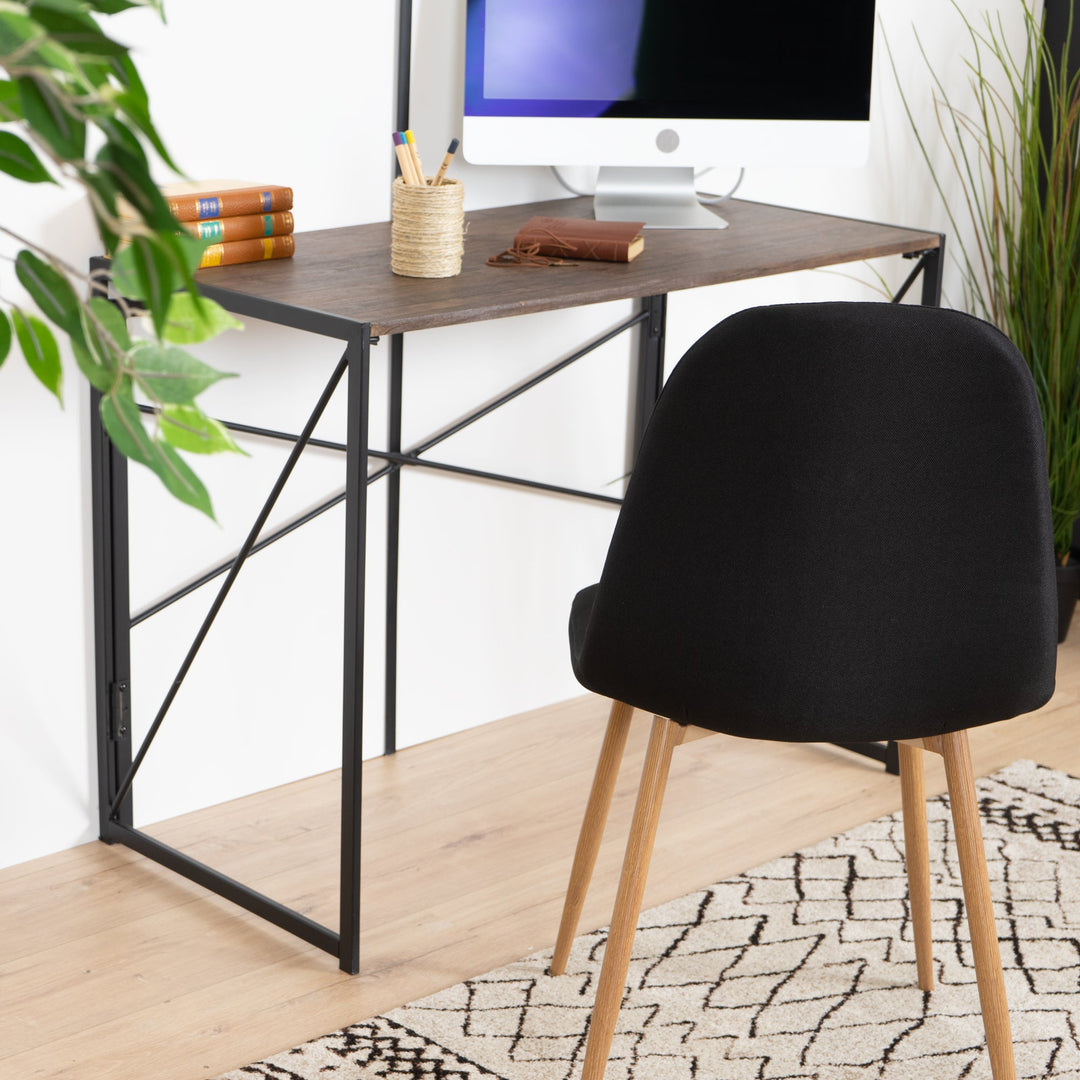 Minimalist foldable desk in black and wood industrial style HARPER BLACK HM