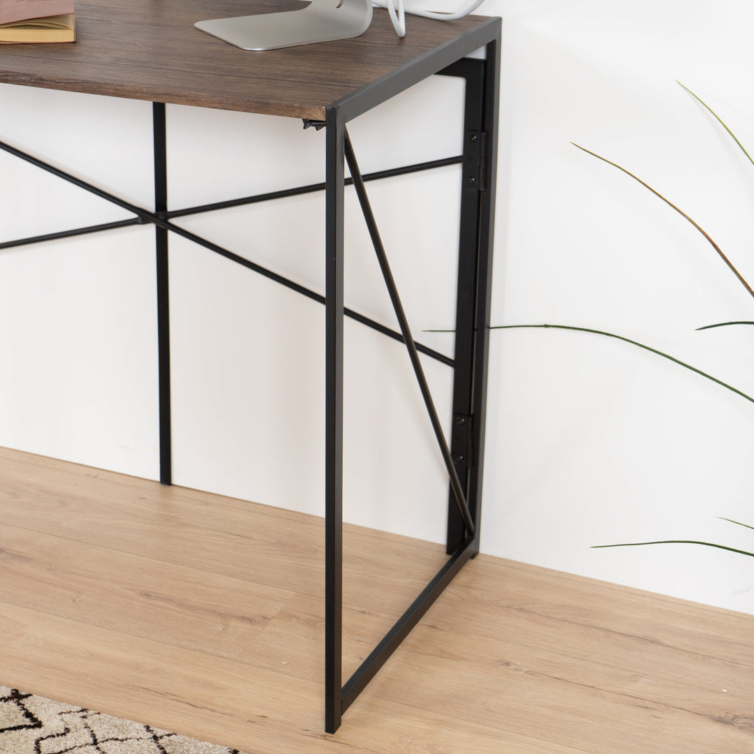 Minimalist foldable desk in black and wood industrial style HARPER BLACK HM