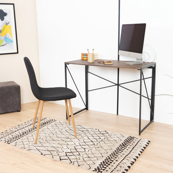 Minimalist foldable desk in black and wood industrial style HARPER BLACK HM