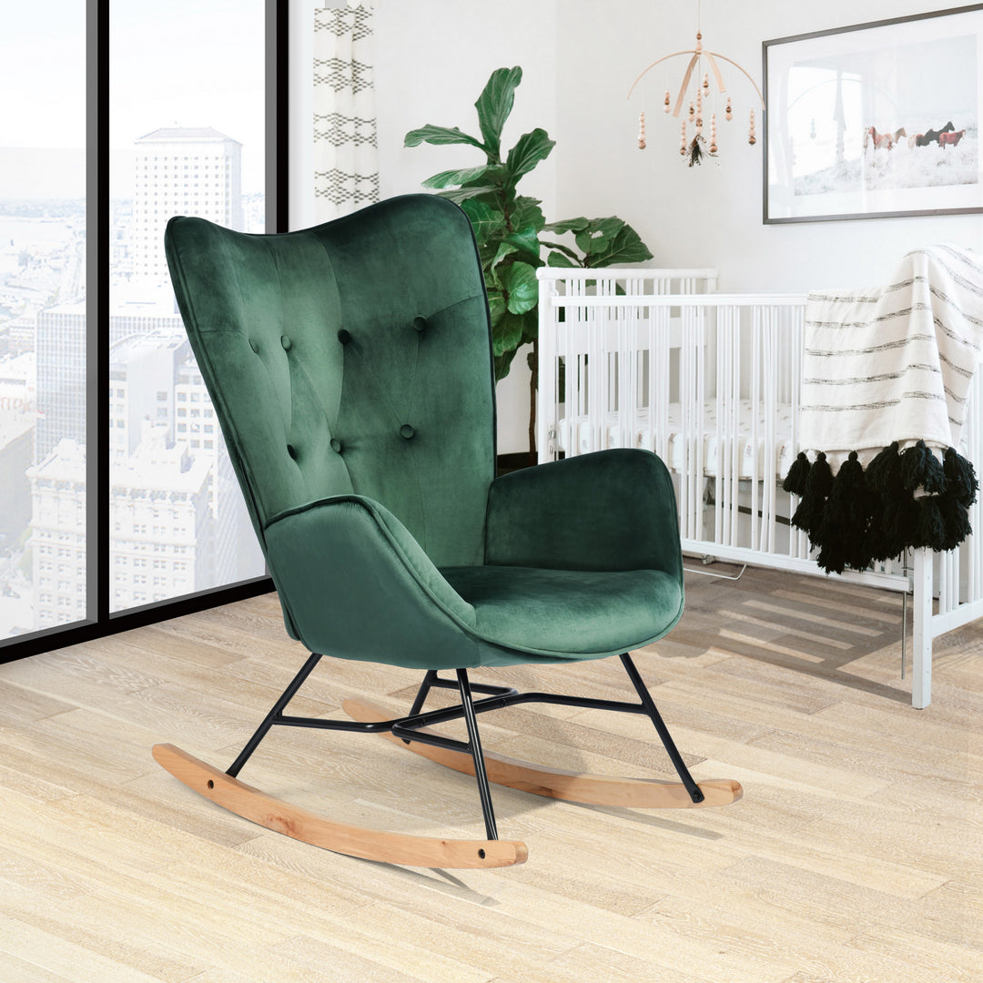 Scandinavia Dark Green Velvet Cover Leisure Chair with Wooden Legs and Metal Frame EPPING KD VELVET GREEN WOOD LEG UKFR