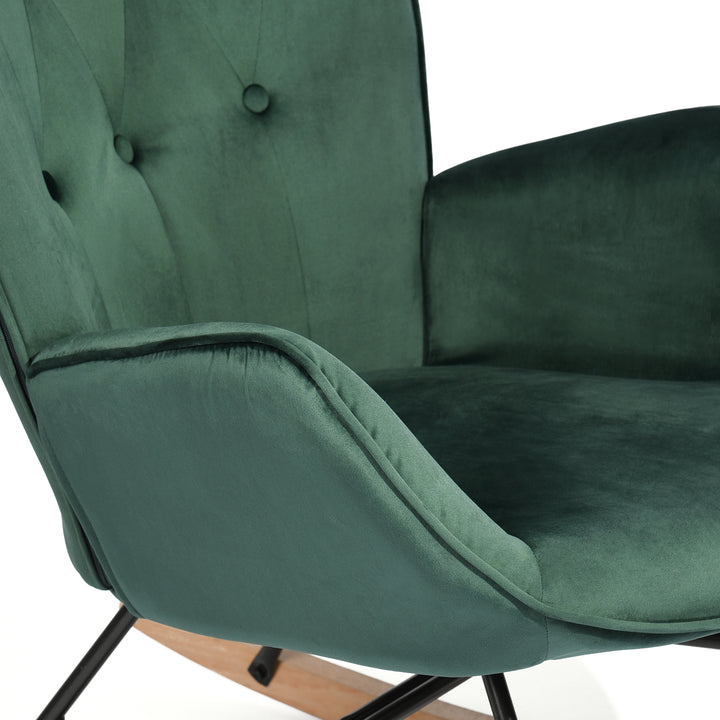 Scandinavia Dark Green Velvet Cover Leisure Chair with Wooden Legs and Metal Frame EPPING KD VELVET GREEN WOOD LEG UKFR