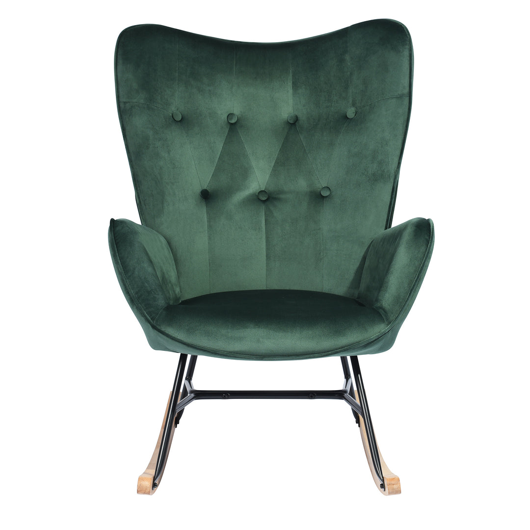 Scandinavia Dark Green Velvet Cover Leisure Chair with Wooden Legs and Metal Frame EPPING KD VELVET GREEN WOOD LEG UKFR