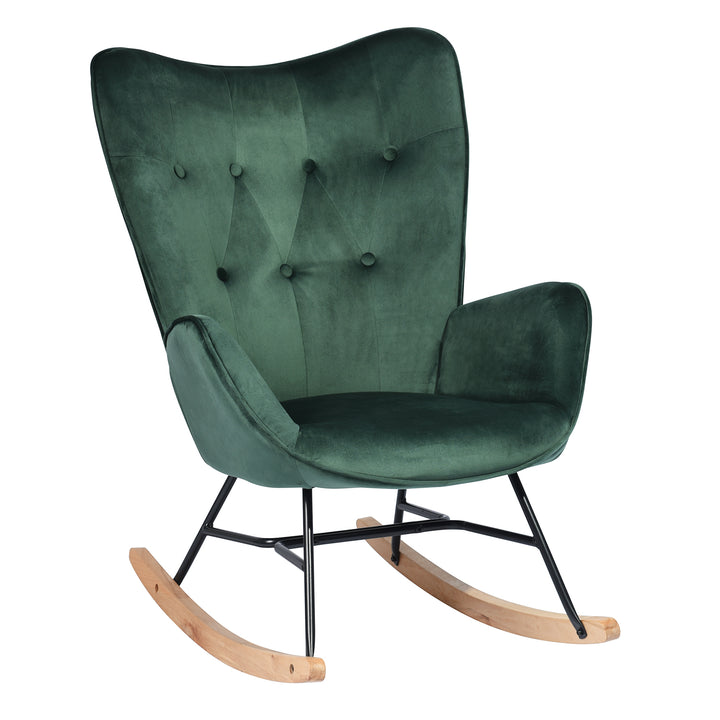 Scandinavia Dark Green Velvet Cover Leisure Chair with Wooden Legs and Metal Frame EPPING KD VELVET GREEN WOOD LEG UKFR