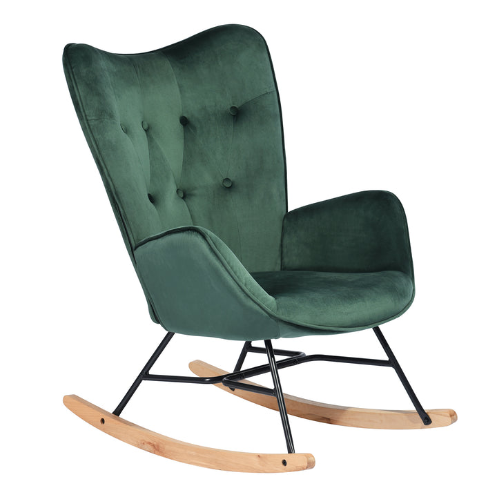 Scandinavia Dark Green Velvet Cover Leisure Chair with Wooden Legs and Metal Frame EPPING KD VELVET GREEN WOOD LEG UKFR