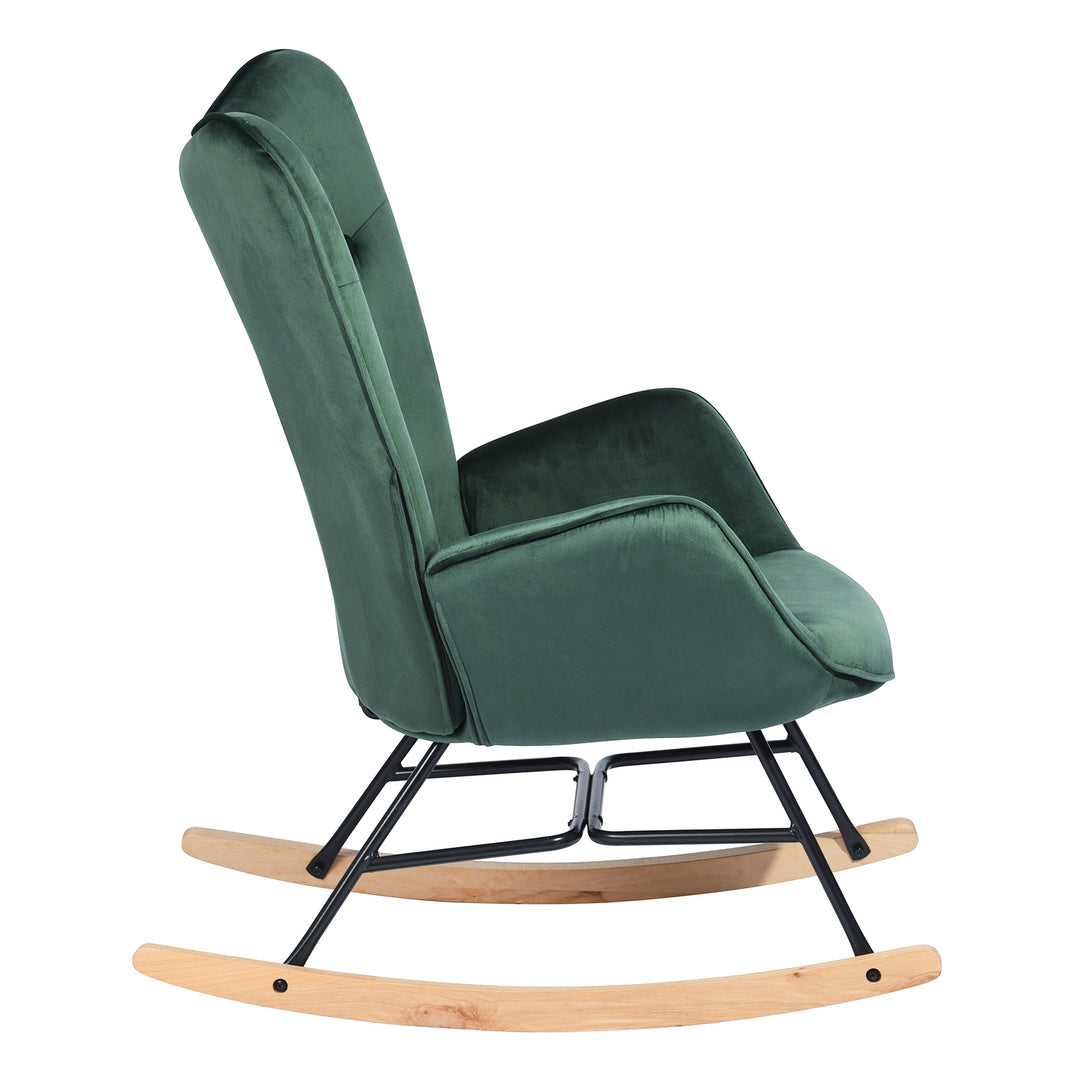 Scandinavia Dark Green Velvet Cover Leisure Chair with Wooden Legs and Metal Frame EPPING KD VELVET GREEN WOOD LEG UKFR