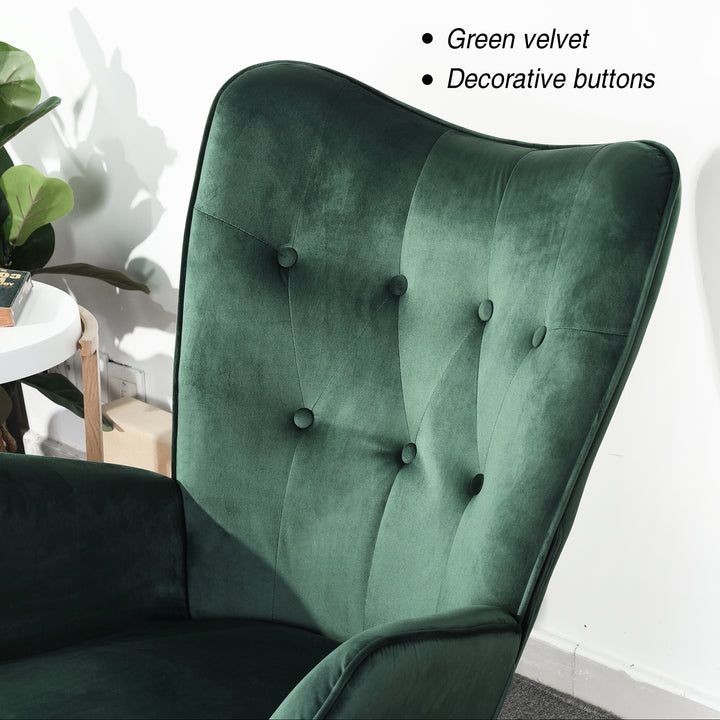 Scandinavia Dark Green Velvet Cover Leisure Chair with Wooden Legs and Metal Frame EPPING KD VELVET GREEN WOOD LEG UKFR