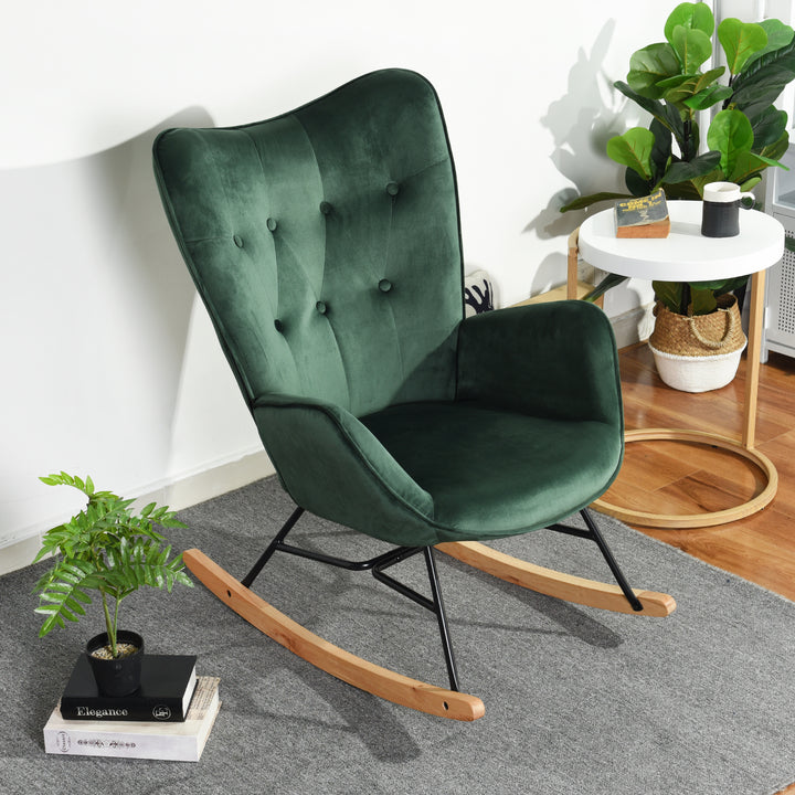 Scandinavia Dark Green Velvet Cover Leisure Chair with Wooden Legs and Metal Frame EPPING KD VELVET GREEN WOOD LEG UKFR