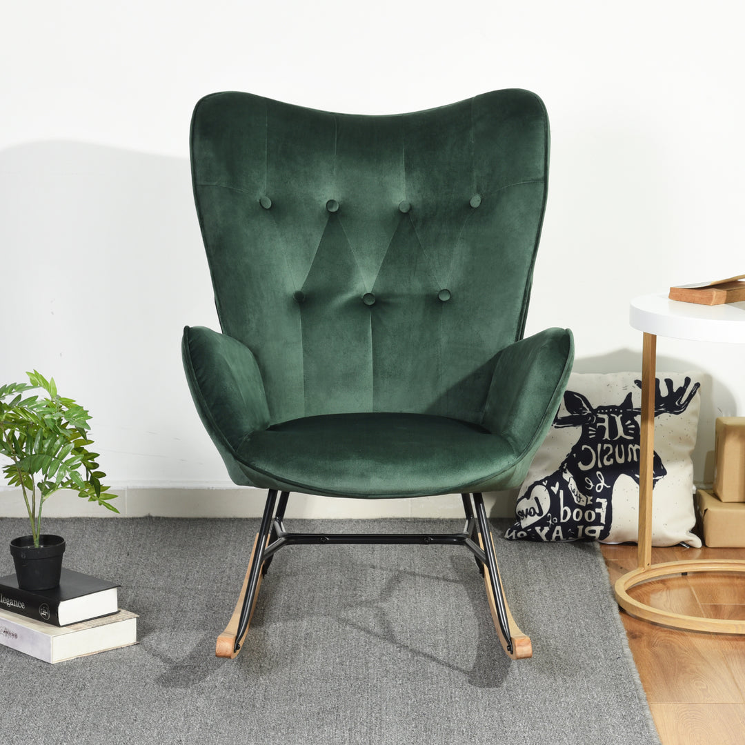 Scandinavia Dark Green Velvet Cover Leisure Chair with Wooden Legs and Metal Frame EPPING KD VELVET GREEN WOOD LEG UKFR