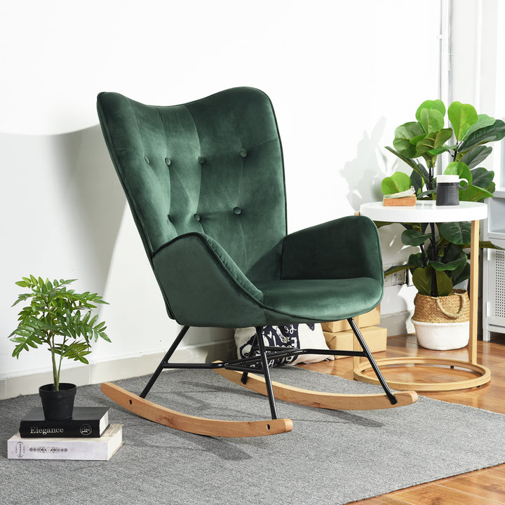 Scandinavia Dark Green Velvet Cover Leisure Chair with Wooden Legs and Metal Frame EPPING KD VELVET GREEN WOOD LEG UKFR