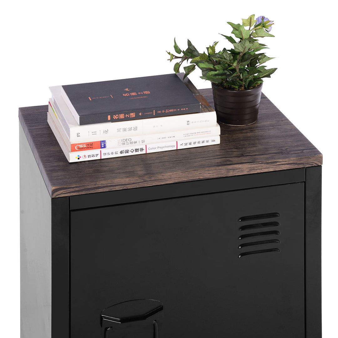 Industrial style storage unit in metal and wood GRAVES BLACK MDFT A