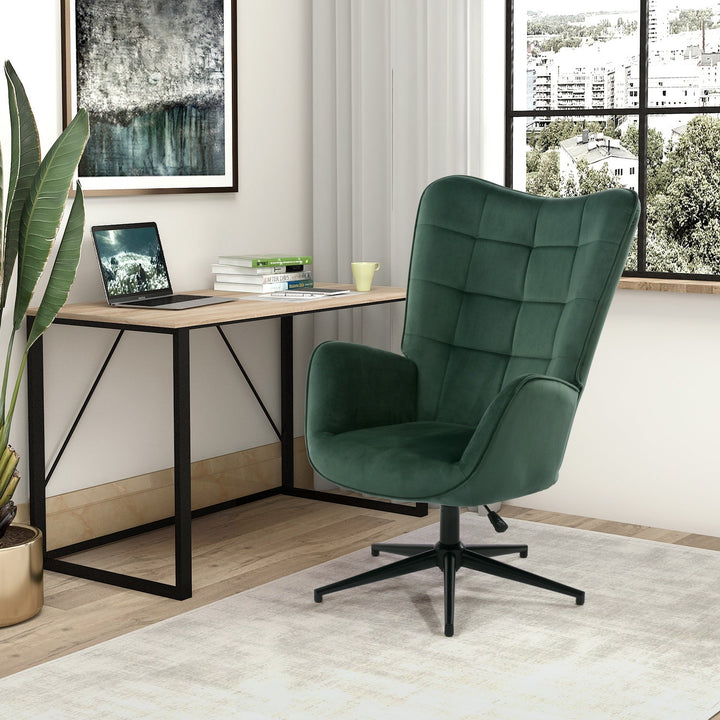 Scandinavian Armchair Office Chair with Armrests Swivel Wingback Velvet Height Adjustable IRIS VELVET GREEN BLACK LEG UKFR