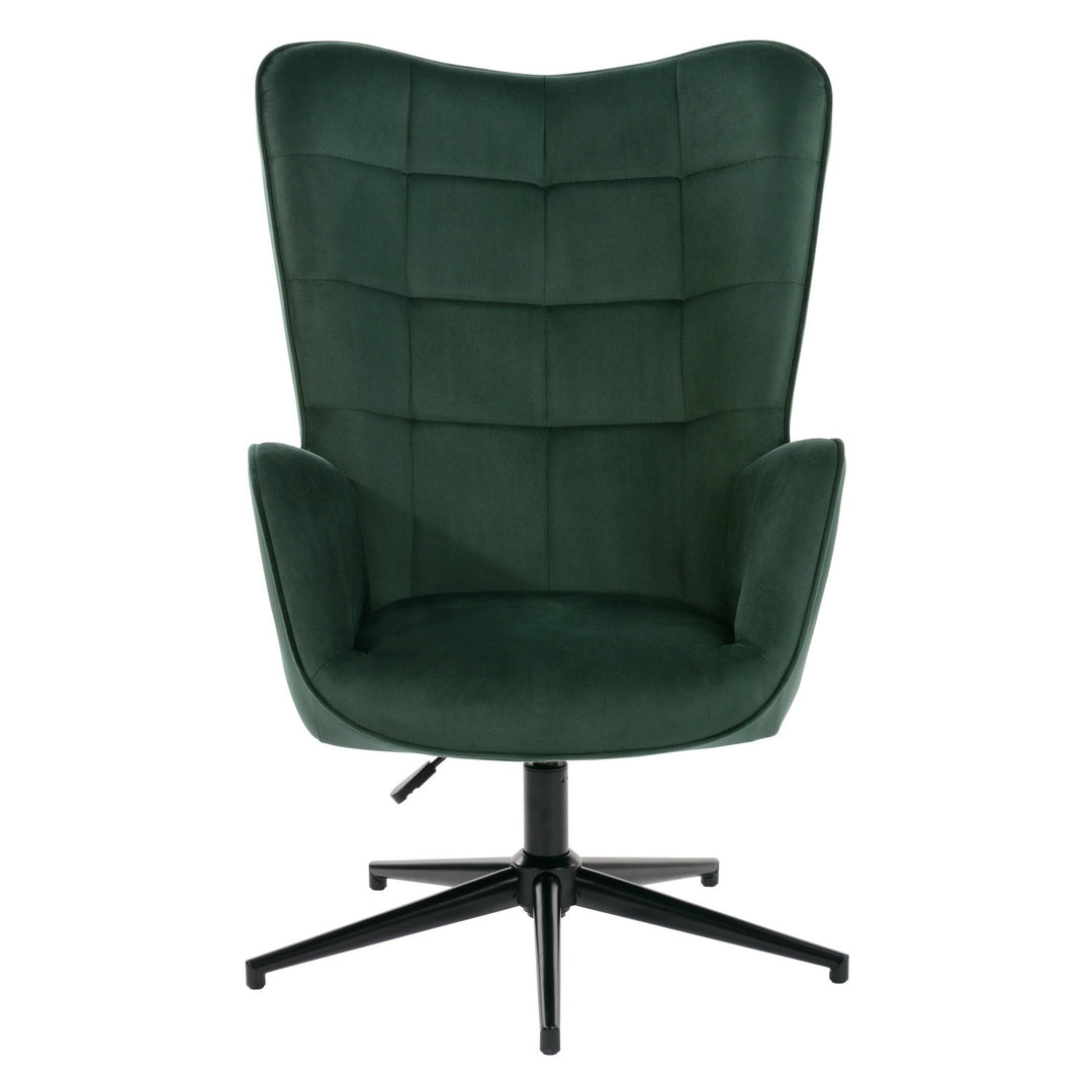 Scandinavian Armchair Office Chair with Armrests Swivel Wingback Velvet Height Adjustable IRIS VELVET GREEN BLACK LEG UKFR