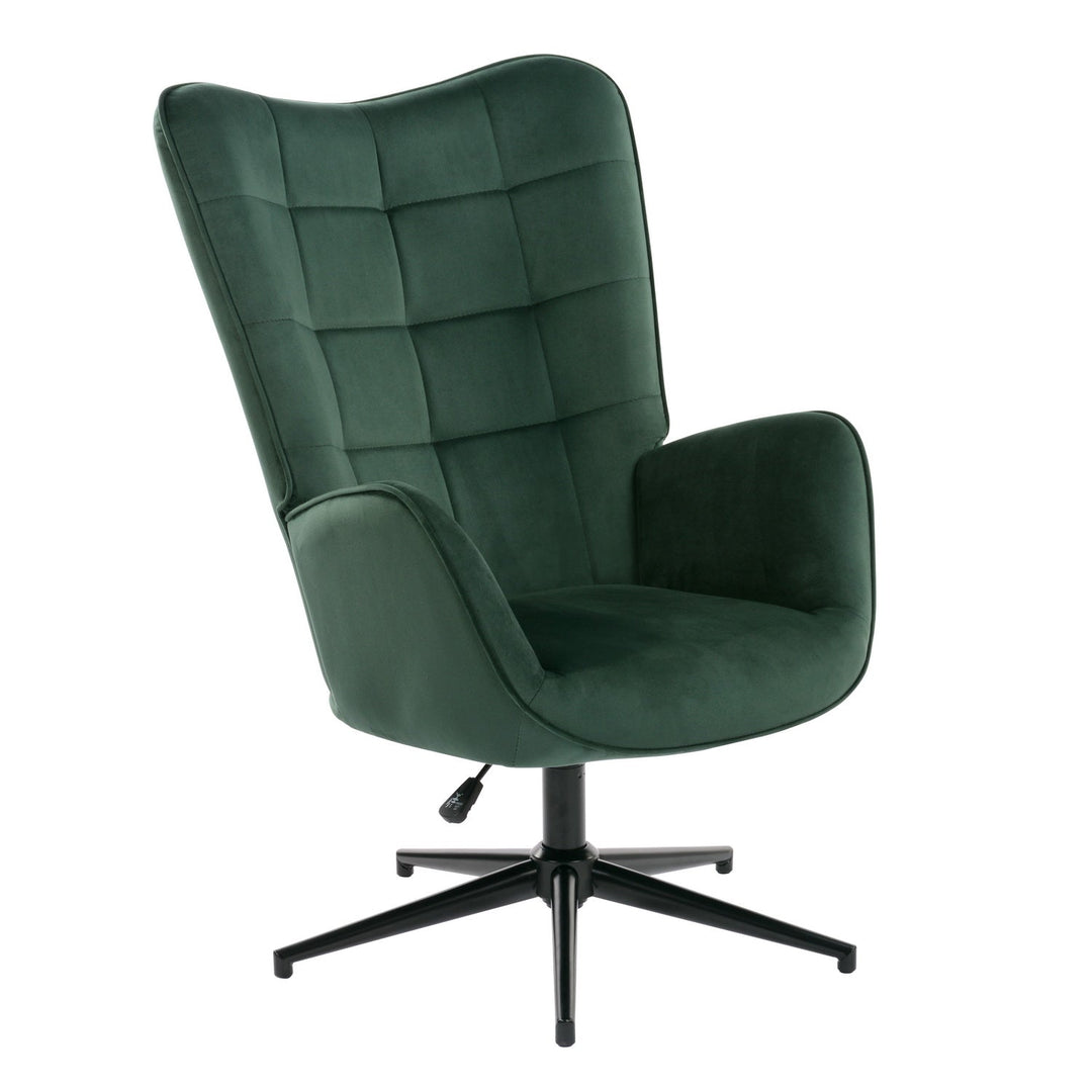 Scandinavian Armchair Office Chair with Armrests Swivel Wingback Velvet Height Adjustable IRIS VELVET GREEN BLACK LEG UKFR