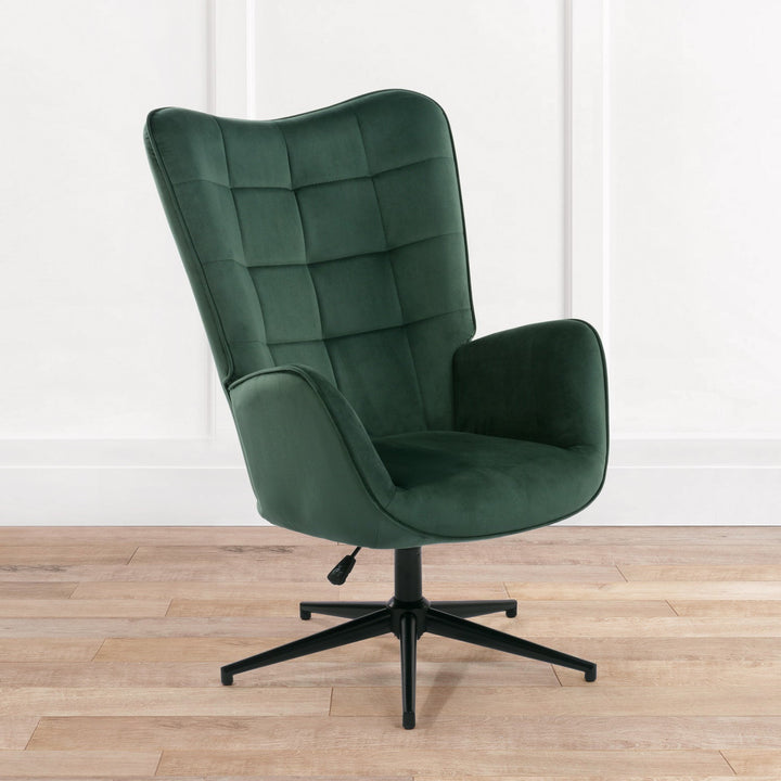 Scandinavian Armchair Office Chair with Armrests Swivel Wingback Velvet Height Adjustable IRIS VELVET GREEN BLACK LEG UKFR