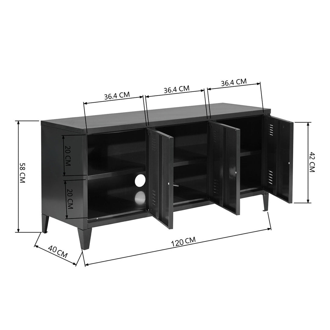 TV cabinet with storage and 3 doors in industrial black metal MATAPOURI BLACK LT