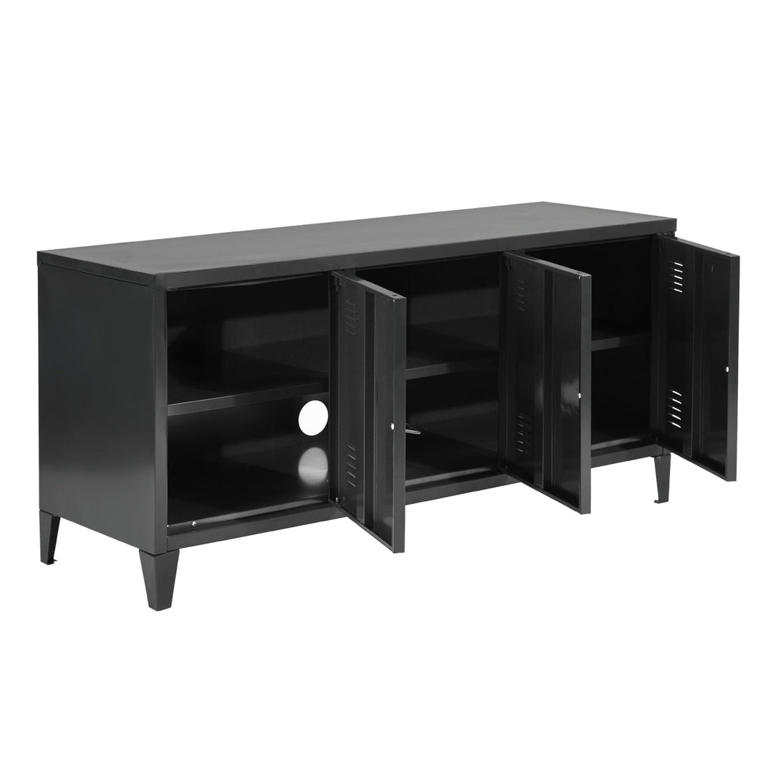 TV cabinet with storage and 3 doors in industrial black metal MATAPOURI BLACK LT