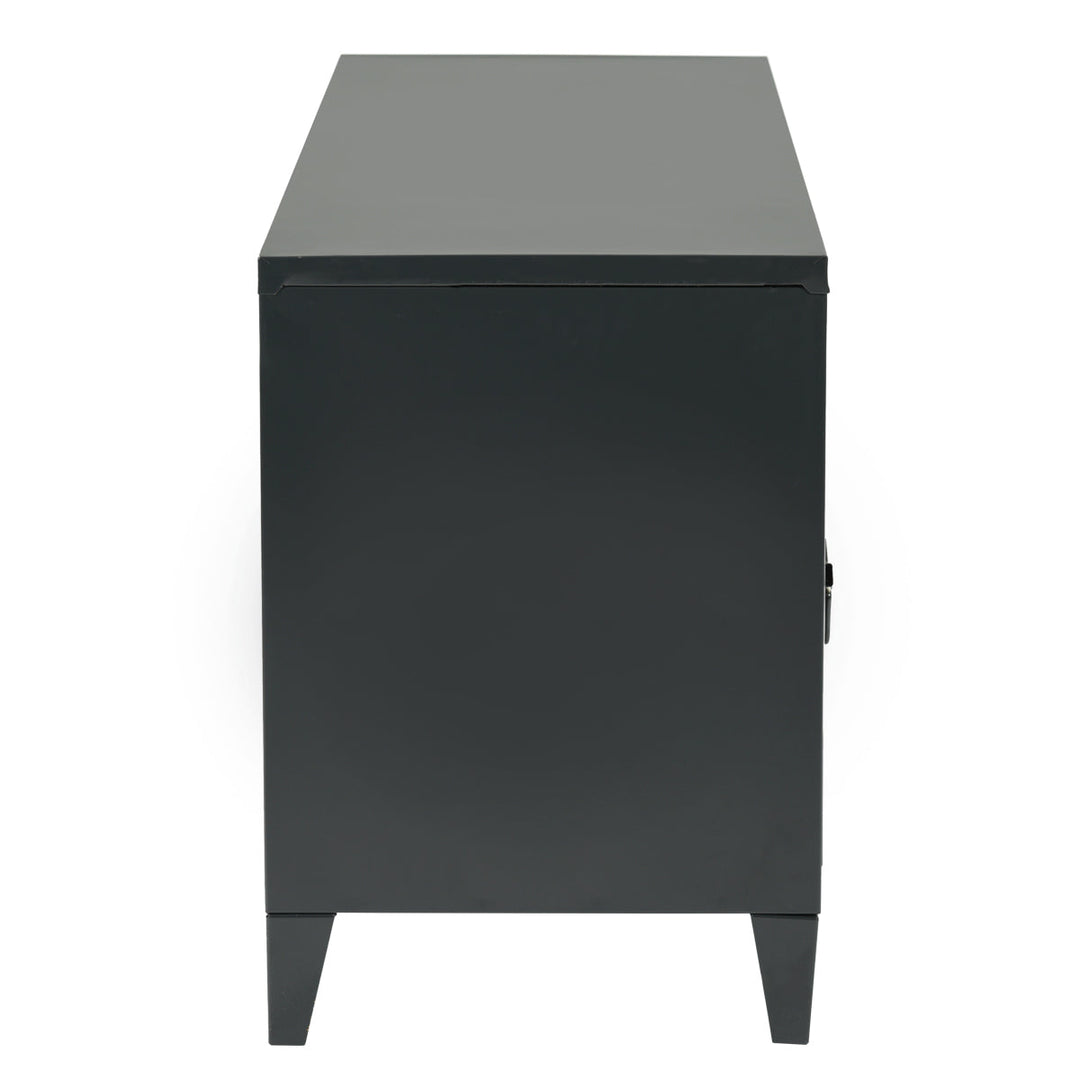 TV cabinet with storage and 3 doors in industrial black metal MATAPOURI BLACK LT