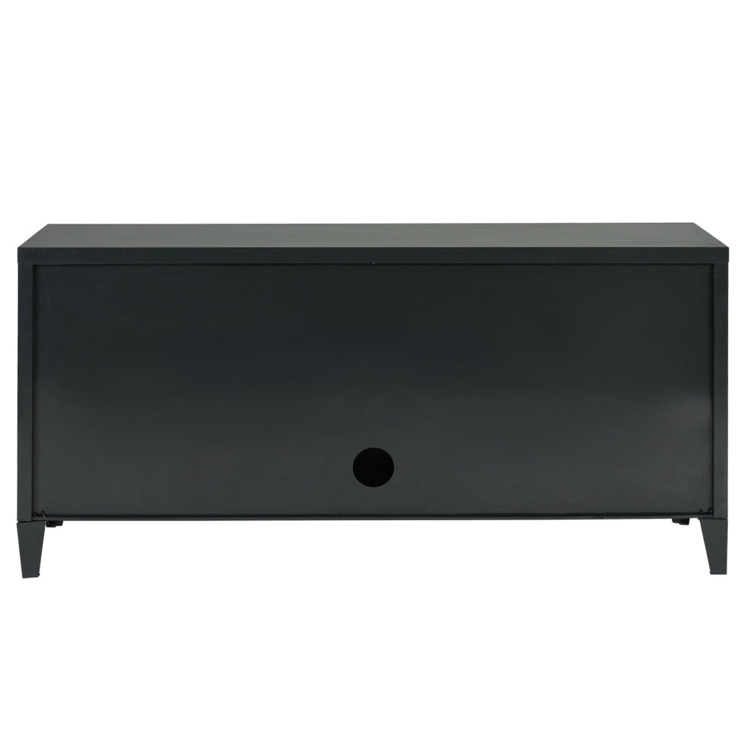 TV cabinet with storage and 3 doors in industrial black metal MATAPOURI BLACK LT