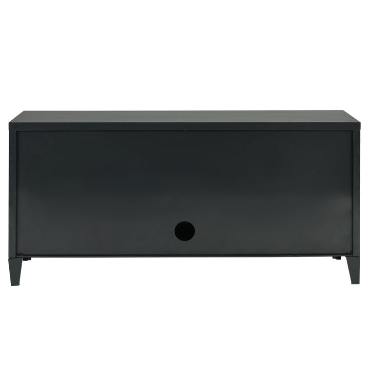 TV cabinet with storage and 3 doors in industrial black metal MATAPOURI BLACK LT