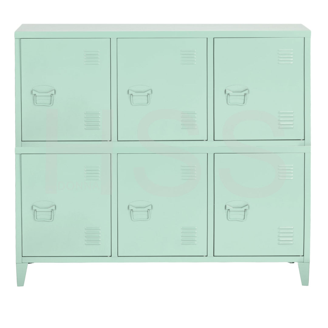 TV cabinet with storage and 3 doors in industrial green metal MATAPOURI GREEN LT